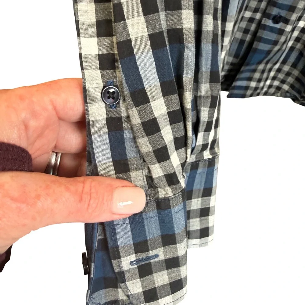 Britches Button Down Shirt Mens Large Blue Plaid Fine Cotton‎ Office Business